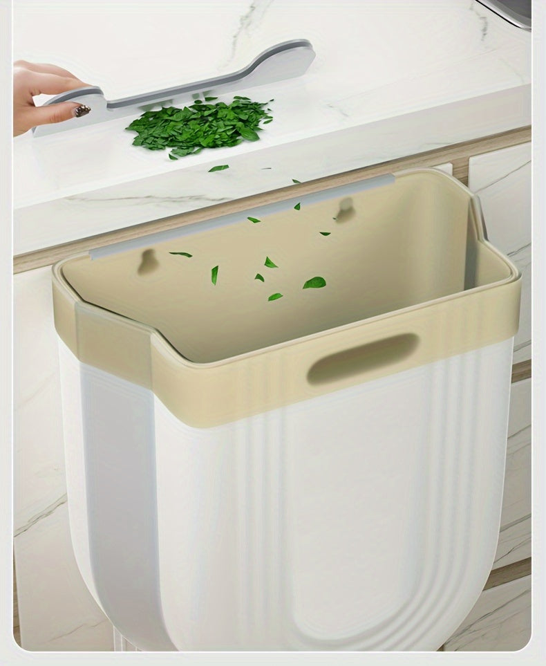 1 Large Foldable Kitchen Trash Can - Easy to Install on Cabinet,No Bending Design,plus-Sized Size,White with Blue/Purple Embellishment Or Fashion White - Durable Plastic,Perfect for Family Convenience,Convenient Garbage Container|Fashion dust bin|Neat App