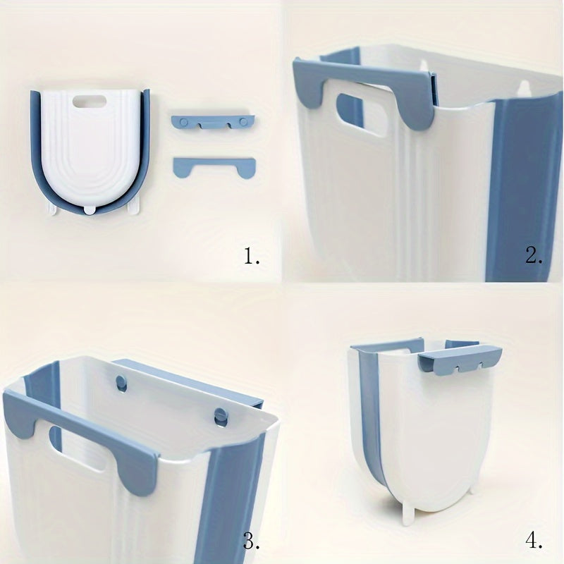 1 Large Foldable Kitchen Trash Can - Easy to Install on Cabinet,No Bending Design,plus-Sized Size,White with Blue/Purple Embellishment Or Fashion White - Durable Plastic,Perfect for Family Convenience,Convenient Garbage Container|Fashion dust bin|Neat App