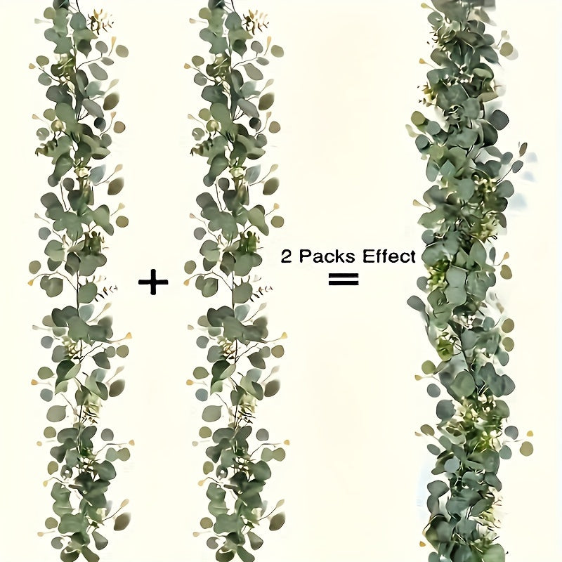 Simulated Eucalyptus Garland - 1Fake Green Plant Rattan,for Wedding、Home and Garden Decoration - Universal Hanging Plant,For Desktop、Walls and Parties。