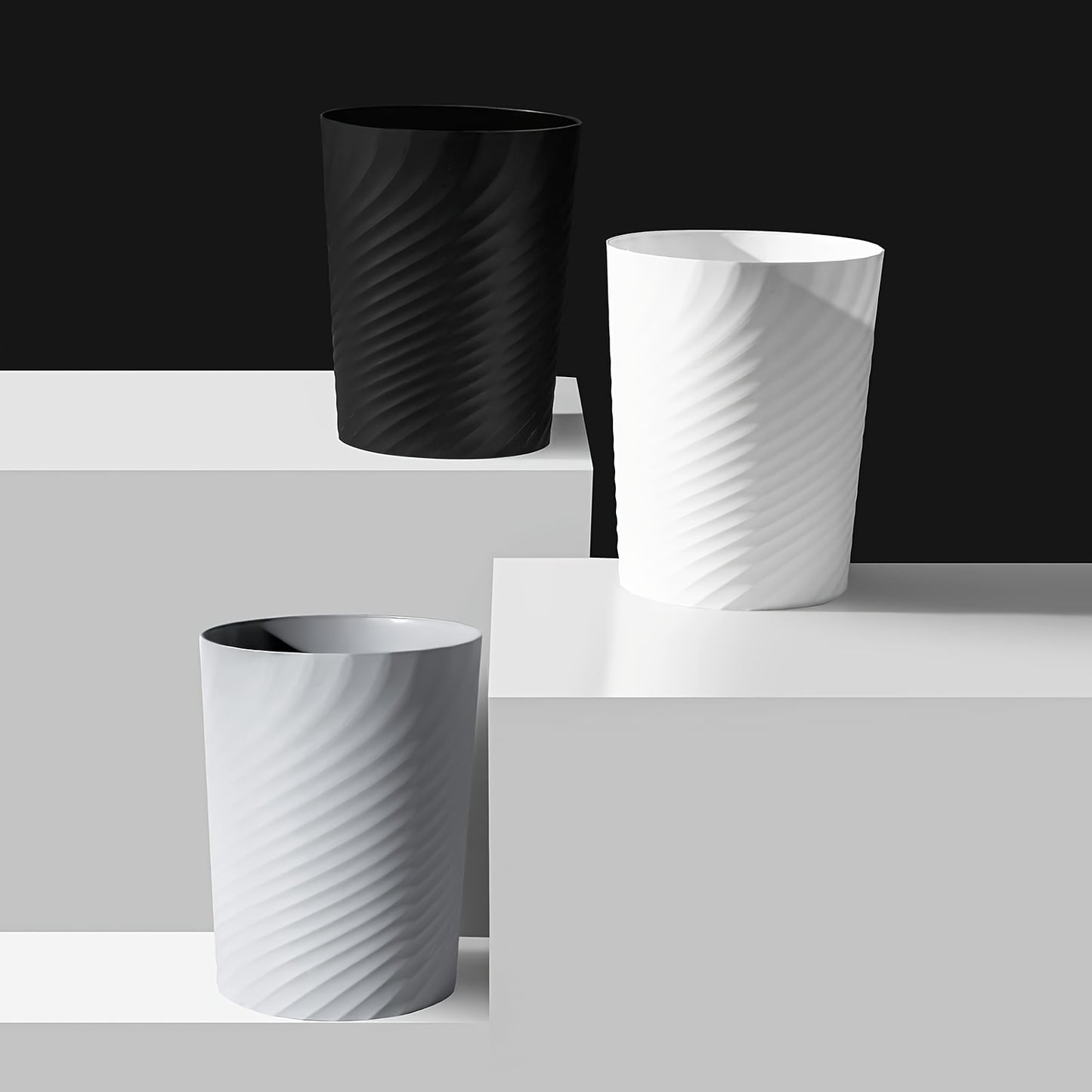 Small Plastic Trash Can for Waste Paper,Suitable for Bathroom,Easy to Clean,99% Compatible RV,Perfect for Bathroom、Kitchen、Bedroom、Dressing Room、Manual Room、Office and University Use(Black/White/Gray,1.8 Gallon)。