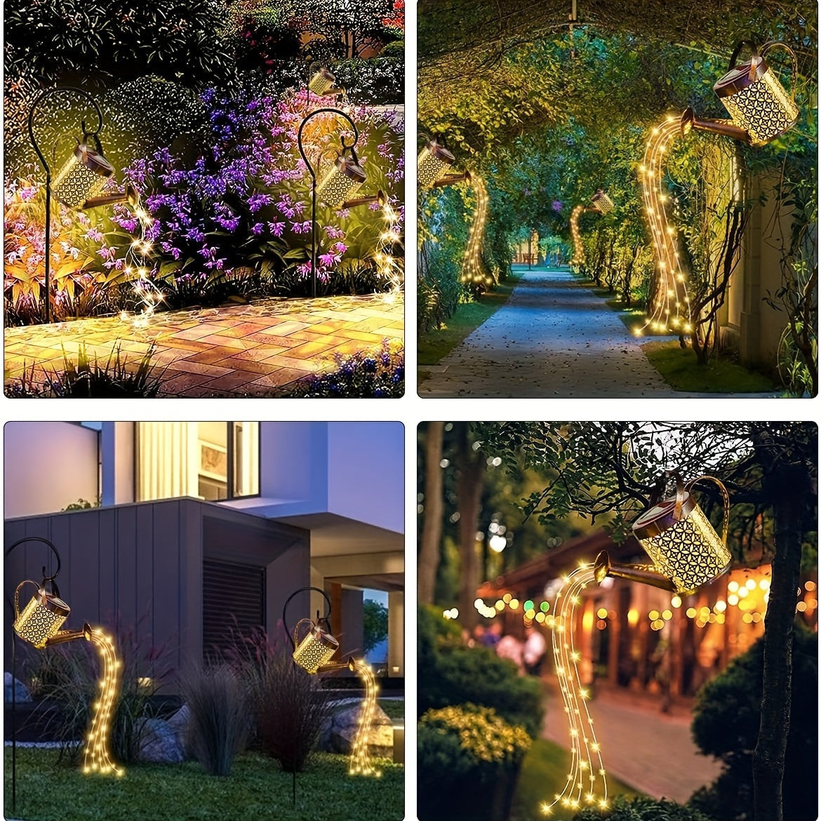 A Solar Energy LED Garden Art Watering Can Lamp - 1个,Decorative XINGX Shower Ground Plugged Light,Suitable for Trail、Lawn、Courtyard and Yard - Hanging Lighting Decoration,Metal Structure,Suitable for Party Atmosphere,14over Age