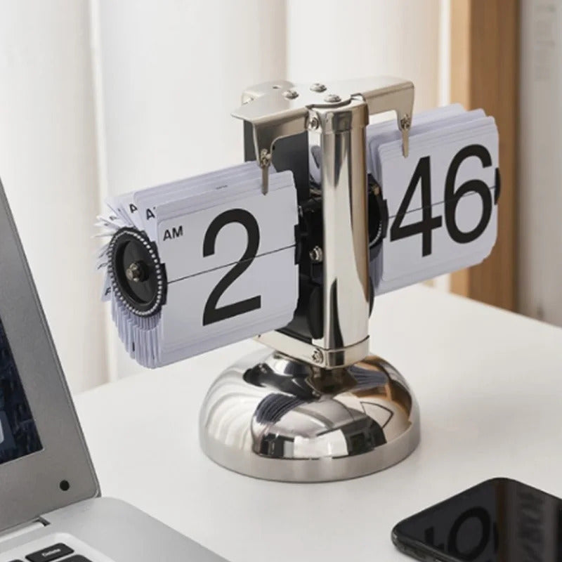 Flip Desk Clock Digital Flip Down Clock Retro Minimalist Single Foot Mechanical Auto Flip Clock Desk Clock for Home Livingroom