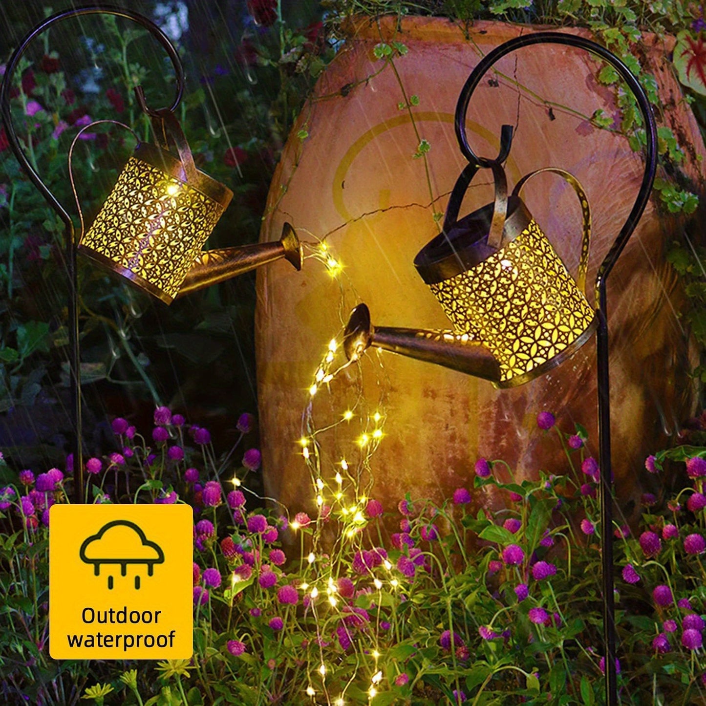A Solar Energy LED Garden Art Watering Can Lamp - 1个,Decorative XINGX Shower Ground Plugged Light,Suitable for Trail、Lawn、Courtyard and Yard - Hanging Lighting Decoration,Metal Structure,Suitable for Party Atmosphere,14over Age
