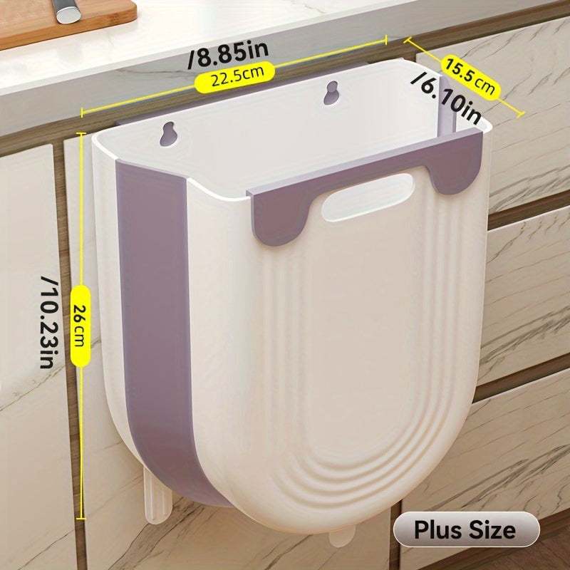 1 Large Foldable Kitchen Trash Can - Easy to Install on Cabinet,No Bending Design,plus-Sized Size,White with Blue/Purple Embellishment Or Fashion White - Durable Plastic,Perfect for Family Convenience,Convenient Garbage Container|Fashion dust bin|Neat App