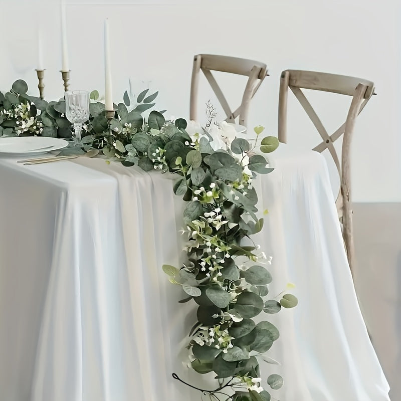 Simulated Eucalyptus Garland - 1Fake Green Plant Rattan,for Wedding、Home and Garden Decoration - Universal Hanging Plant,For Desktop、Walls and Parties。
