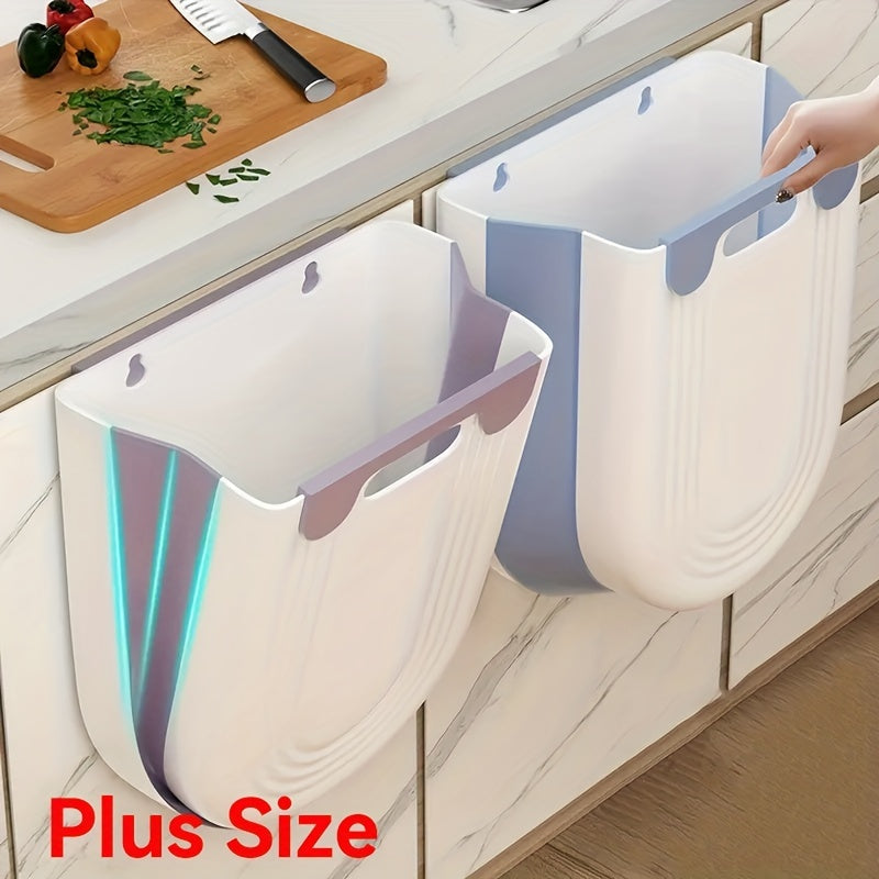 1 Large Foldable Kitchen Trash Can - Easy to Install on Cabinet,No Bending Design,plus-Sized Size,White with Blue/Purple Embellishment Or Fashion White - Durable Plastic,Perfect for Family Convenience,Convenient Garbage Container|Fashion dust bin|Neat App