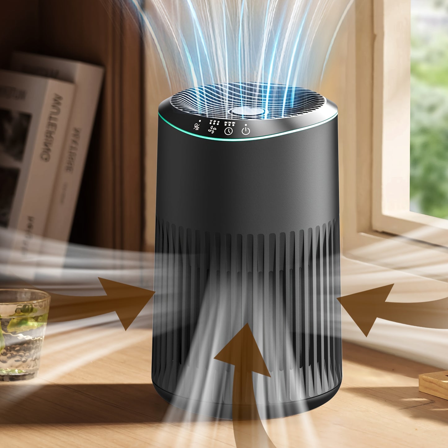 Home air cleaner,Suitable for Bedroom,Coverage area can reach up to225Square Feet,26dB Tranquility,HEPA 3Combination1Filter,With blue ambient light sleep mode,Remove dust、Smoke pollutants、Odor Virus,MR2566,Gray(1Bag)