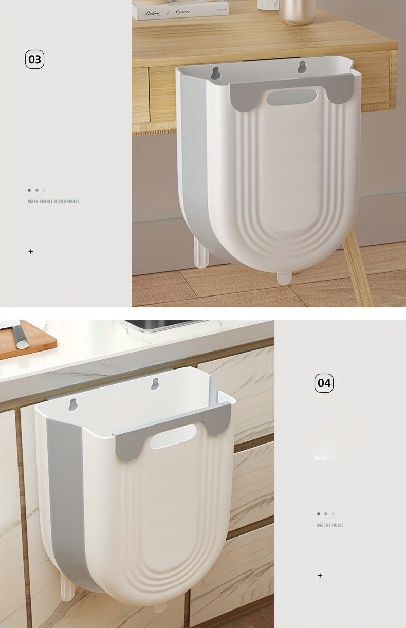 1 Large Foldable Kitchen Trash Can - Easy to Install on Cabinet,No Bending Design,plus-Sized Size,White with Blue/Purple Embellishment Or Fashion White - Durable Plastic,Perfect for Family Convenience,Convenient Garbage Container|Fashion dust bin|Neat App