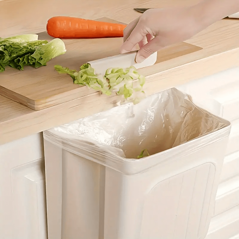 1 Large Foldable Kitchen Trash Can - Easy to Install on Cabinet,No Bending Design,plus-Sized Size,White with Blue/Purple Embellishment Or Fashion White - Durable Plastic,Perfect for Family Convenience,Convenient Garbage Container|Fashion dust bin|Neat App
