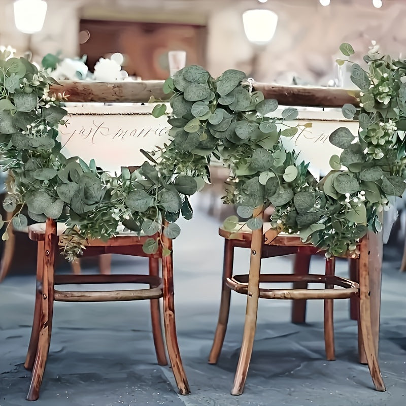 Simulated Eucalyptus Garland - 1Fake Green Plant Rattan,for Wedding、Home and Garden Decoration - Universal Hanging Plant,For Desktop、Walls and Parties。
