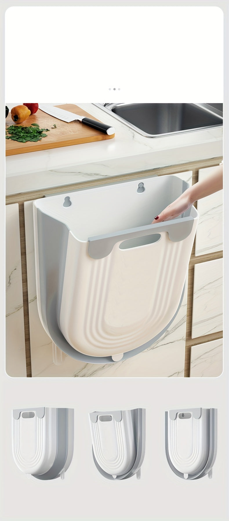 1 Large Foldable Kitchen Trash Can - Easy to Install on Cabinet,No Bending Design,plus-Sized Size,White with Blue/Purple Embellishment Or Fashion White - Durable Plastic,Perfect for Family Convenience,Convenient Garbage Container|Fashion dust bin|Neat App