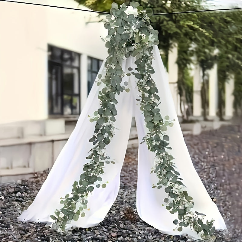Simulated Eucalyptus Garland - 1Fake Green Plant Rattan,for Wedding、Home and Garden Decoration - Universal Hanging Plant,For Desktop、Walls and Parties。