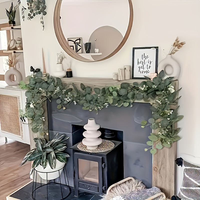 Simulated Eucalyptus Garland - 1Fake Green Plant Rattan,for Wedding、Home and Garden Decoration - Universal Hanging Plant,For Desktop、Walls and Parties。