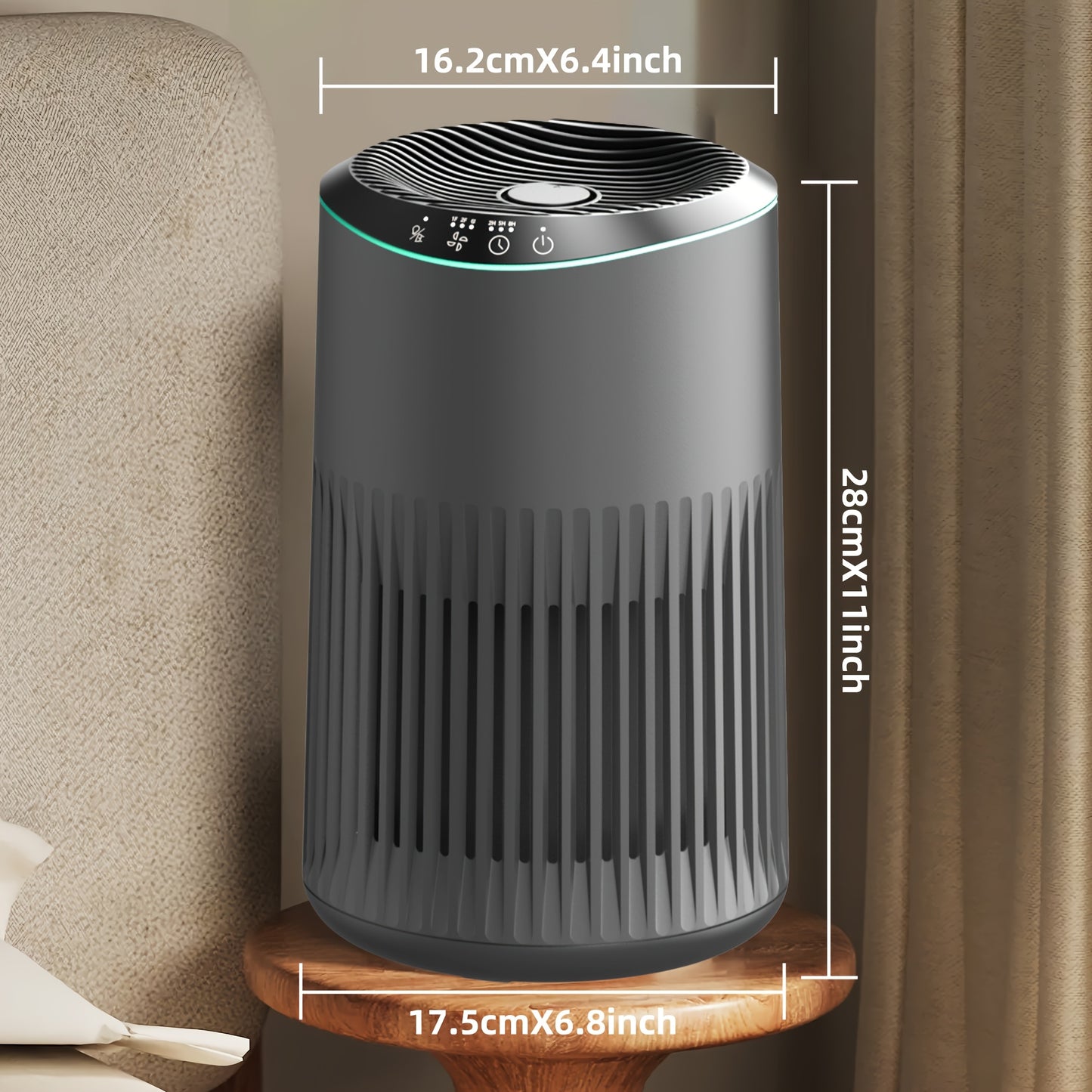 Home air cleaner,Suitable for Bedroom,Coverage area can reach up to225Square Feet,26dB Tranquility,HEPA 3Combination1Filter,With blue ambient light sleep mode,Remove dust、Smoke pollutants、Odor Virus,MR2566,Gray(1Bag)