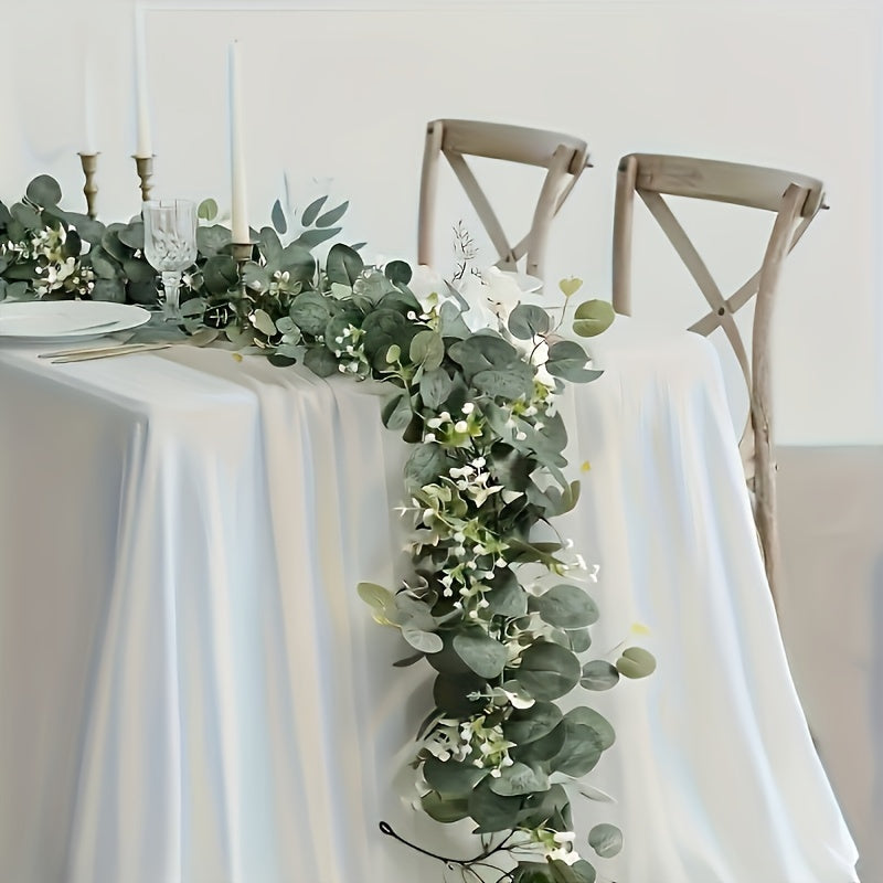 Simulated Eucalyptus Garland - 1Fake Green Plant Rattan,for Wedding、Home and Garden Decoration - Universal Hanging Plant,For Desktop、Walls and Parties。