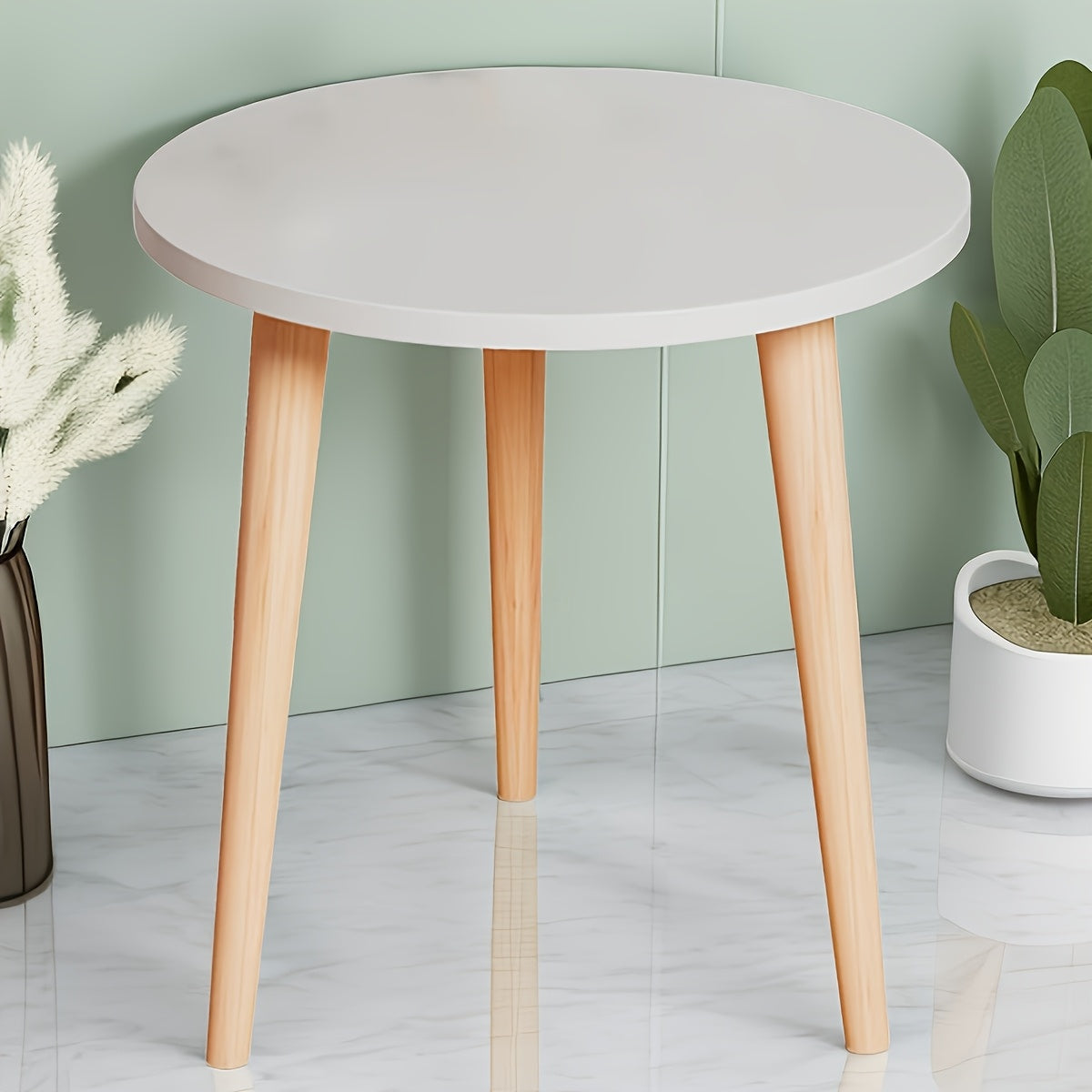 1 Classic White Wooden round Side Table,With Natural Bamboo Legs - Portable and Space-Saving,Perfect for Laptop、Small Sofa and Outdoor Dining - Perfect for Office、Living Room、Bedroom、Living Room Table