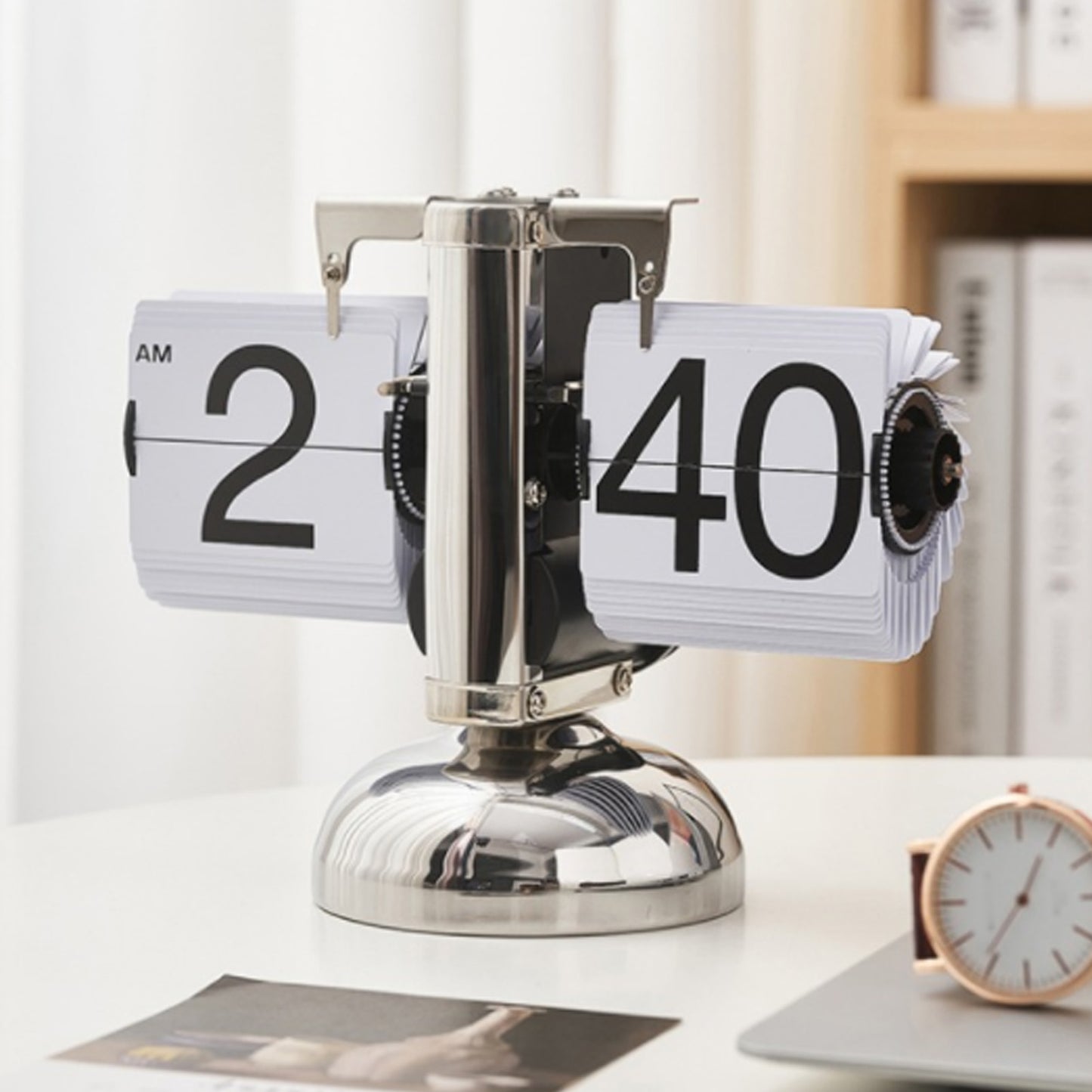 Flip Desk Clock Digital Flip Down Clock Retro Minimalist Single Foot Mechanical Auto Flip Clock Desk Clock for Home Livingroom