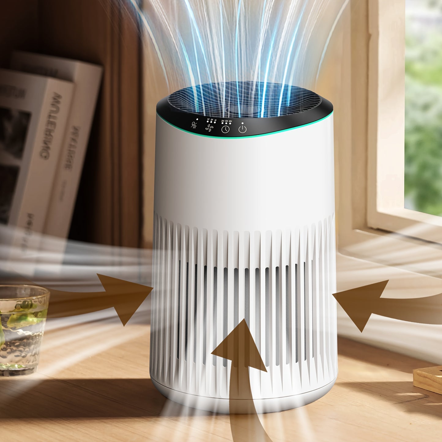Home air cleaner,Suitable for Bedroom,Coverage area can reach up to225Square Feet,26dB Tranquility,HEPA 3Combination1Filter,With blue ambient light sleep mode,Remove dust、Smoke pollutants、Odor Virus,MR2566,Gray(1Bag)