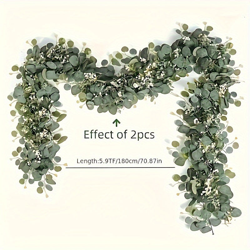 Simulated Eucalyptus Garland - 1Fake Green Plant Rattan，for Wedding、Home and Garden Decoration - Universal Hanging Plant，For Desktop、Walls and Parties。