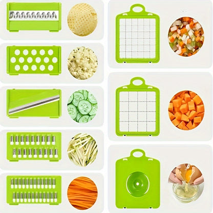 12/16Set，Vegetable chopper，Multifunctional Fruit Slicer，Handle Food Grater，Vegetable slicer，Cutter with Container，Onion One with Multi-Chopper Interchangeable Blades，Household Potato Shredder，Kitchen Supplies，Kitchen Accessories