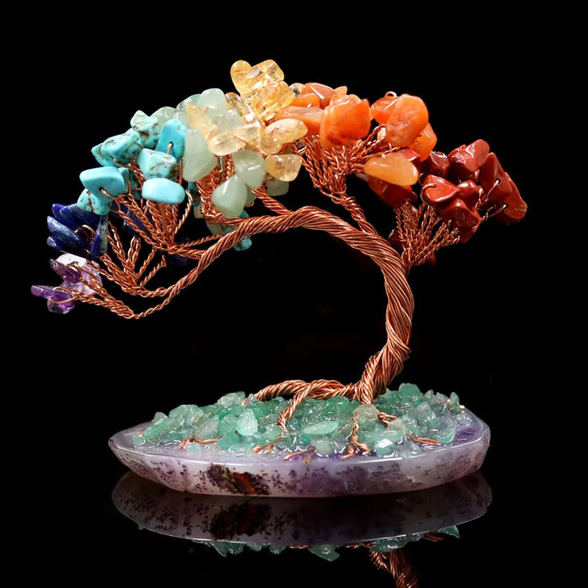 FYJS Unique Copper Wire Wrap Tree of Life Irregular Shape Many Colors Quartz Stone Pendant Healing Chakra Jewelry