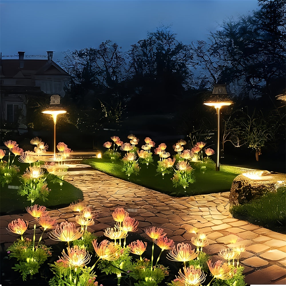 Outdoor Solar Flower Light，Waterproof，Pink LED Garden pile，Decorative Solar Path Light，IP65Waterproof，ABS Material，With Electronic Components，Suitable for Terrace and Garden Decoration