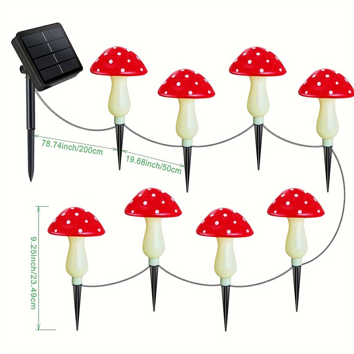 8One Solar Mushroom Lamp，Outdoor Garden Path LED Lamp，8Mode，Perfect for Christmas、Thanksgiving and New Year Gifts，Suitable for Courtyard、Garden、Lawn、Trail and Cemetery Decoration，Plastic Lamps with Solar Charging，800mAh Nickel Battery，Button Control，Semi-