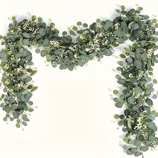 Simulated Eucalyptus Garland - 1Fake Green Plant Rattan，for Wedding、Home and Garden Decoration - Universal Hanging Plant，For Desktop、Walls and Parties。