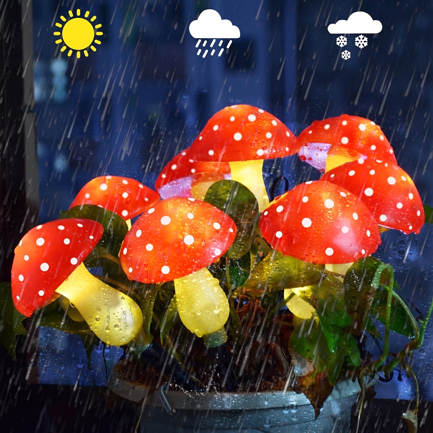 8One Solar Mushroom Lamp，Outdoor Garden Path LED Lamp，8Mode，Perfect for Christmas、Thanksgiving and New Year Gifts，Suitable for Courtyard、Garden、Lawn、Trail and Cemetery Decoration，Plastic Lamps with Solar Charging，800mAh Nickel Battery，Button Control，Semi-