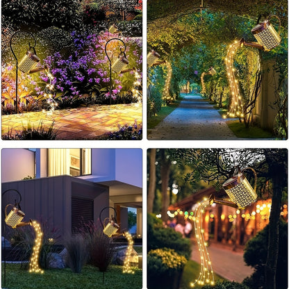 A Solar Energy LED Garden Art Watering Can Lamp - 1个，Decorative XINGX Shower Ground Plugged Light，Suitable for Trail、Lawn、Courtyard and Yard - Hanging Lighting Decoration，Metal Structure，Suitable for Party Atmosphere，14over Age