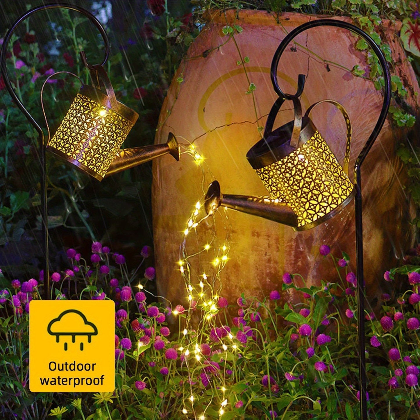 A Solar Energy LED Garden Art Watering Can Lamp - 1个，Decorative XINGX Shower Ground Plugged Light，Suitable for Trail、Lawn、Courtyard and Yard - Hanging Lighting Decoration，Metal Structure，Suitable for Party Atmosphere，14over Age