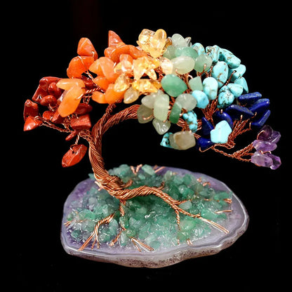 FYJS Unique Copper Wire Wrap Tree of Life Irregular Shape Many Colors Quartz Stone Pendant Healing Chakra Jewelry