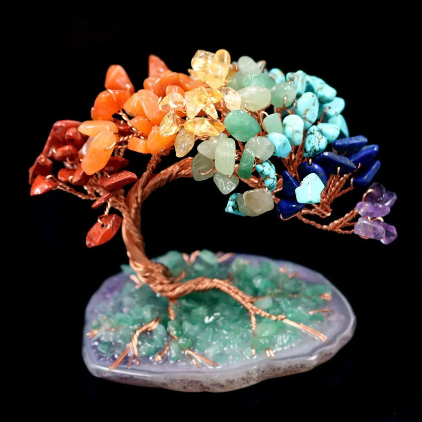 FYJS Unique Copper Wire Wrap Tree of Life Irregular Shape Many Colors Quartz Stone Pendant Healing Chakra Jewelry