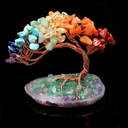 FYJS Unique Copper Wire Wrap Tree of Life Irregular Shape Many Colors Quartz Stone Pendant Healing Chakra Jewelry