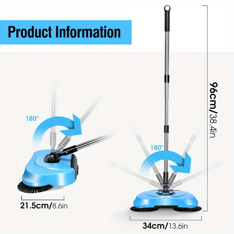 Manual Broom Pusher，Multifunctional Cleaning Tool with Sweeping and Mopping Functions，Long Handle Push Broom with Automatic Spiral Deep Cleaning System，Easy to clean, fits the floor，Suitable for Hardwood Floors、Tile、Kitchen、Home、Office，Cleaning Supplies，C