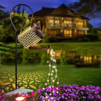 A Solar Energy LED Garden Art Watering Can Lamp - 1个，Decorative XINGX Shower Ground Plugged Light，Suitable for Trail、Lawn、Courtyard and Yard - Hanging Lighting Decoration，Metal Structure，Suitable for Party Atmosphere，14over Age