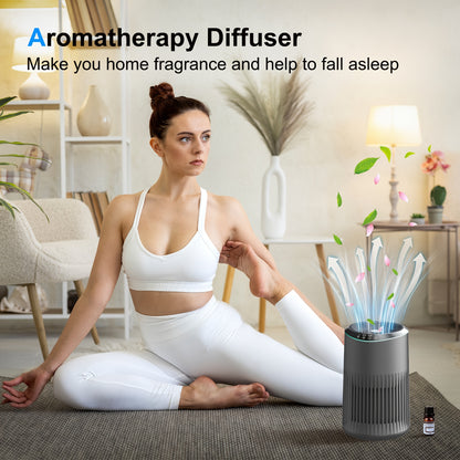 Home air cleaner，Suitable for Bedroom，Coverage area can reach up to225Square Feet，26dB Tranquility，HEPA 3Combination1Filter，With blue ambient light sleep mode，Remove dust、Smoke pollutants、Odor Virus，MR2566，Gray（1Bag）