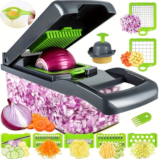 12/16Set，Vegetable chopper，Multifunctional Fruit Slicer，Handle Food Grater，Vegetable slicer，Cutter with Container，Onion One with Multi-Chopper Interchangeable Blades，Household Potato Shredder，Kitchen Supplies，Kitchen Accessories