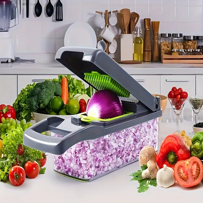 12/16Set，Vegetable chopper，Multifunctional Fruit Slicer，Handle Food Grater，Vegetable slicer，Cutter with Container，Onion One with Multi-Chopper Interchangeable Blades，Household Potato Shredder，Kitchen Supplies，Kitchen Accessories