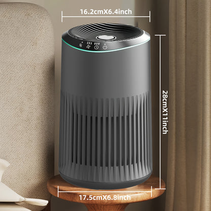 Home air cleaner，Suitable for Bedroom，Coverage area can reach up to225Square Feet，26dB Tranquility，HEPA 3Combination1Filter，With blue ambient light sleep mode，Remove dust、Smoke pollutants、Odor Virus，MR2566，Gray（1Bag）