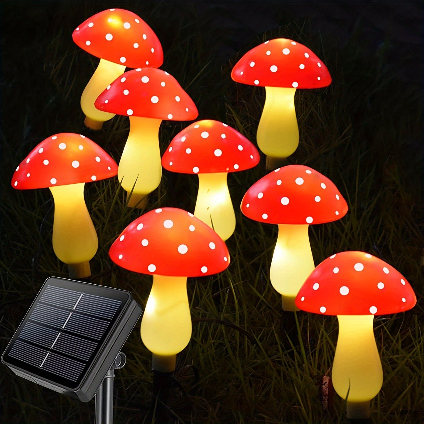 8One Solar Mushroom Lamp，Outdoor Garden Path LED Lamp，8Mode，Perfect for Christmas、Thanksgiving and New Year Gifts，Suitable for Courtyard、Garden、Lawn、Trail and Cemetery Decoration，Plastic Lamps with Solar Charging，800mAh Nickel Battery，Button Control，Semi-