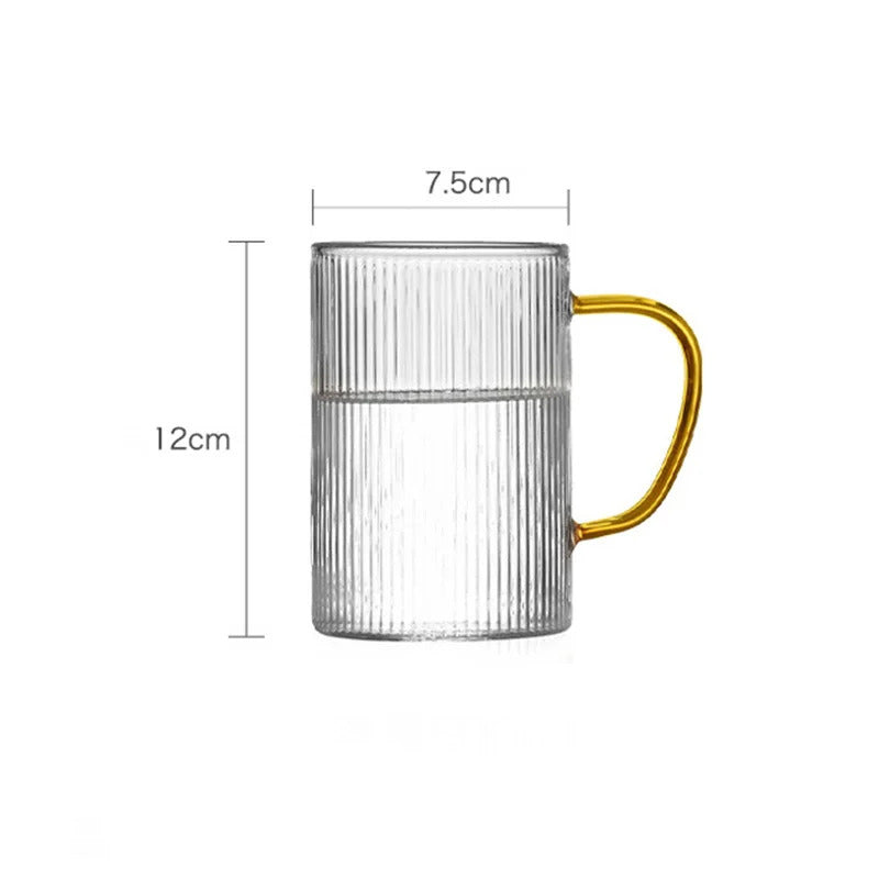 Classical Vertical Stripes Glass Coffee Mug With Golden Handle Milk Tea Cup Water Juice Beer Whiskey Cocktails Drinkware