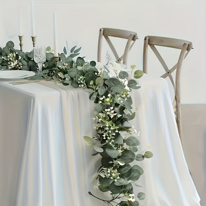 Simulated Eucalyptus Garland - 1Fake Green Plant Rattan，for Wedding、Home and Garden Decoration - Universal Hanging Plant，For Desktop、Walls and Parties。