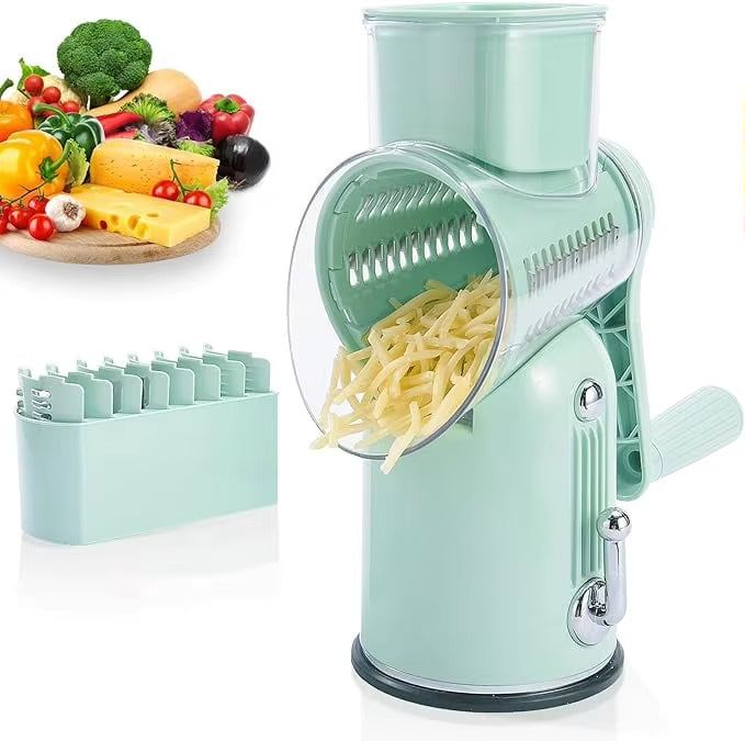 SUSTEAS Rotary Cheese Grater with Handle with 5 Well-designed Blades & Strong Suction Base, Mandoline Slicer & Vegetable Grater Rotary for Kitchen