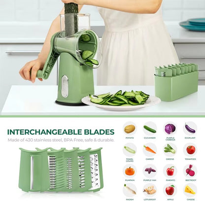 SUSTEAS Rotary Cheese Grater with Handle with 5 Well-designed Blades & Strong Suction Base, Mandoline Slicer & Vegetable Grater Rotary for Kitchen