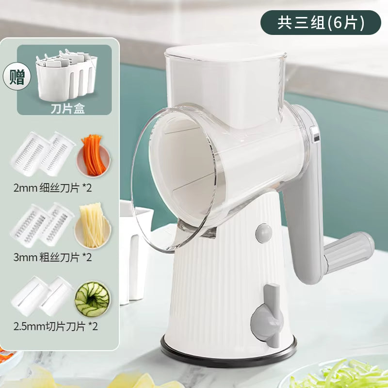 SUSTEAS Rotary Cheese Grater with Handle with 5 Well-designed Blades & Strong Suction Base, Mandoline Slicer & Vegetable Grater Rotary for Kitchen