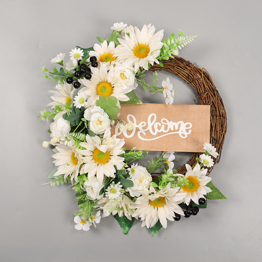 Easter Rattan Wreath Decor For Front Door Spring Wreath With Bunny Artificial Flower Green Leaves Farmhouse Wreaths Decoration