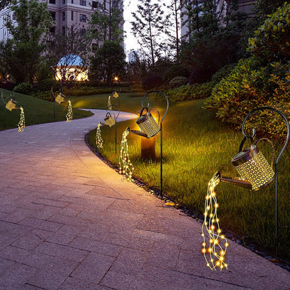 A Solar Energy LED Garden Art Watering Can Lamp - 1个，Decorative XINGX Shower Ground Plugged Light，Suitable for Trail、Lawn、Courtyard and Yard - Hanging Lighting Decoration，Metal Structure，Suitable for Party Atmosphere，14over Age