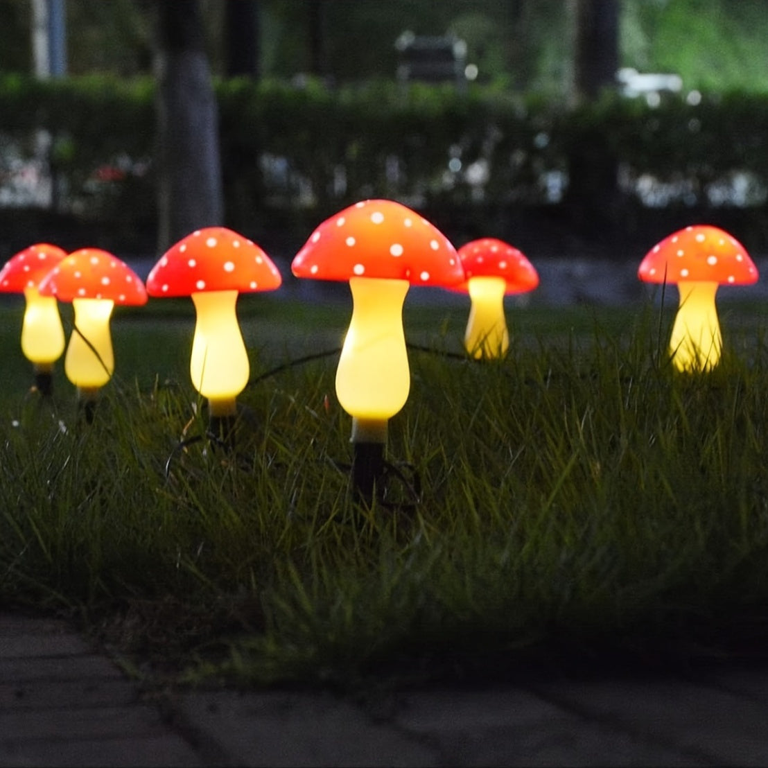 8One Solar Mushroom Lamp，Outdoor Garden Path LED Lamp，8Mode，Perfect for Christmas、Thanksgiving and New Year Gifts，Suitable for Courtyard、Garden、Lawn、Trail and Cemetery Decoration，Plastic Lamps with Solar Charging，800mAh Nickel Battery，Button Control，Semi-