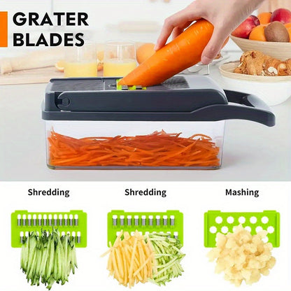 12/16Set，Vegetable chopper，Multifunctional Fruit Slicer，Handle Food Grater，Vegetable slicer，Cutter with Container，Onion One with Multi-Chopper Interchangeable Blades，Household Potato Shredder，Kitchen Supplies，Kitchen Accessories